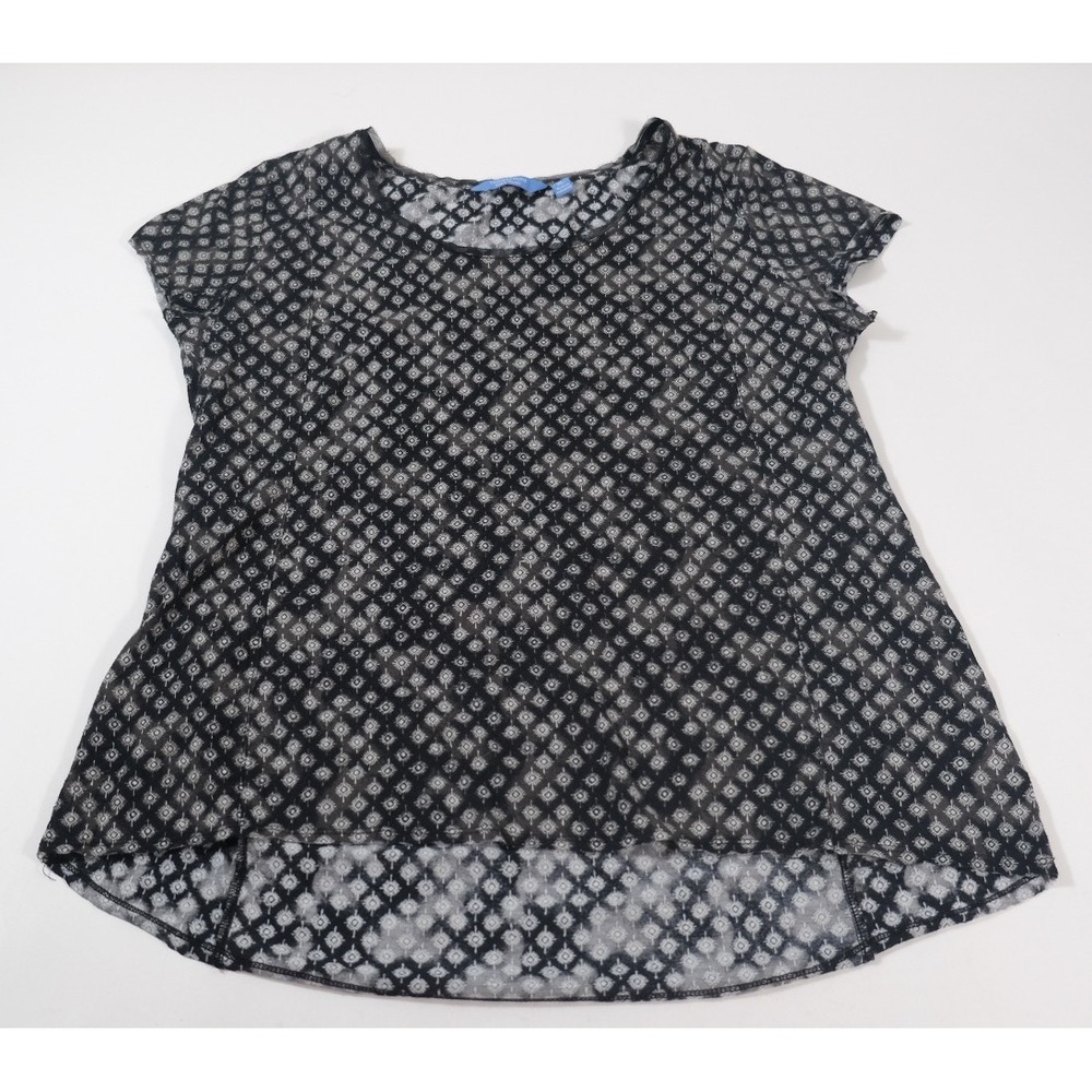 Simply Vera Vera Wang Top Womens XL Black Geometric Short Sleeve High-Low Blouse